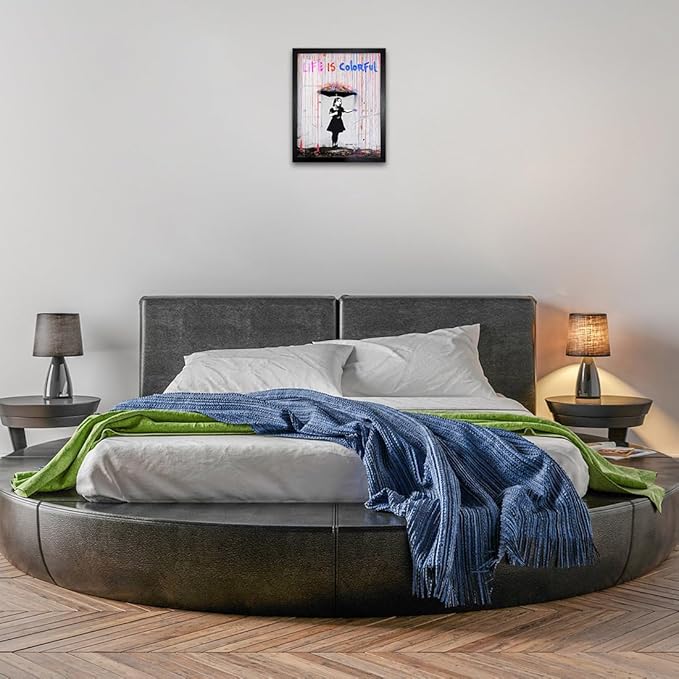 Biufo Banksy Wall Art Canvas Print Poster, Graffiti Picture Pop Street Art Decor, Home Bedroom Wall Decor (10L x 8W, Framed)