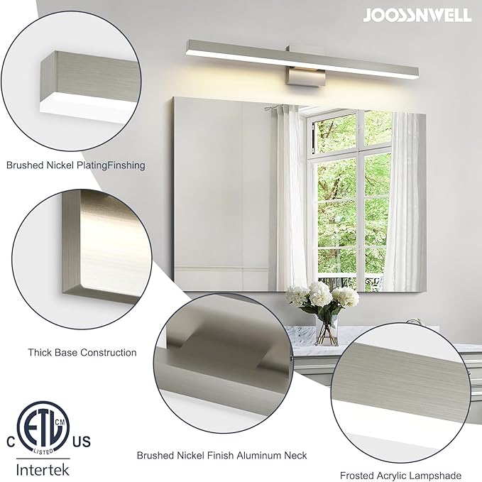 Joossnwell Brushed Nickel Vanity Light for Bathroom Lighting Fixtures Over Mirror Modern Bath Vanity Lights Bar 5CCT Diammable Bathroom Lights 31.5 inch ETL Certificated