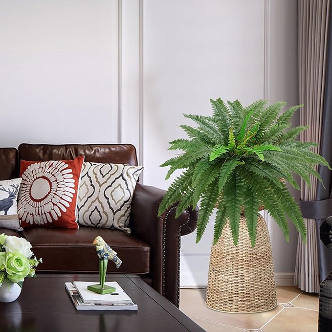 36" Artificial Boston Ferns Bush Plants, Set of 2, Large Faux Ferns Hanging Decor with 39 Fronds, Fake Vines Indoor Or Outdoors Planter for Home and Office Decor