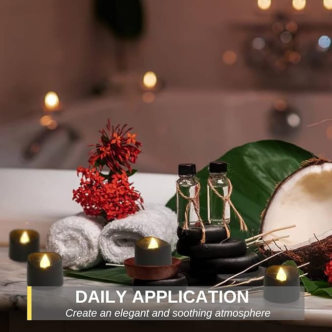 Homemory Black Tea Lights Candles Battery Operated, 200+Hour Flameless Flickering Fake Electric LED Colored Tealights Candles for Halloween, Theme Party, Wedding Table Decor, Holiday Decor, 24-Pack