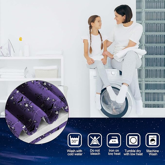 Halloween Haunted Mansion Blackout Curtains Purple Spooky Scary Decorate Goth Gothic Decor for Women Men Boys Girls Home Bedroom Living Room Grommet Window Drapes 2 Panel Set, 52x63 Inch