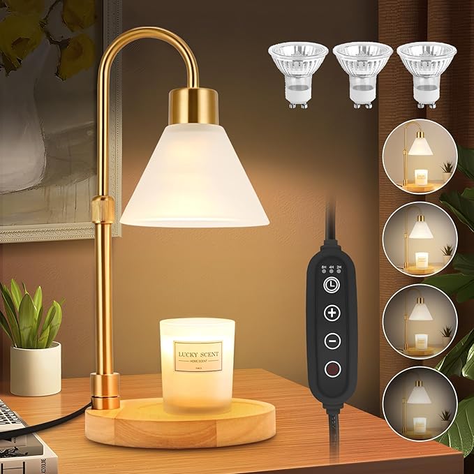 Candle Warmer Lamp with Timer & Dimmer, Adjustable Height Electric Candle Warmer with 3 Bulbs,Compatible with All Size Scented Candles, Wax Melt Warmer for Bedroom,Home Decor House Warming Gifts