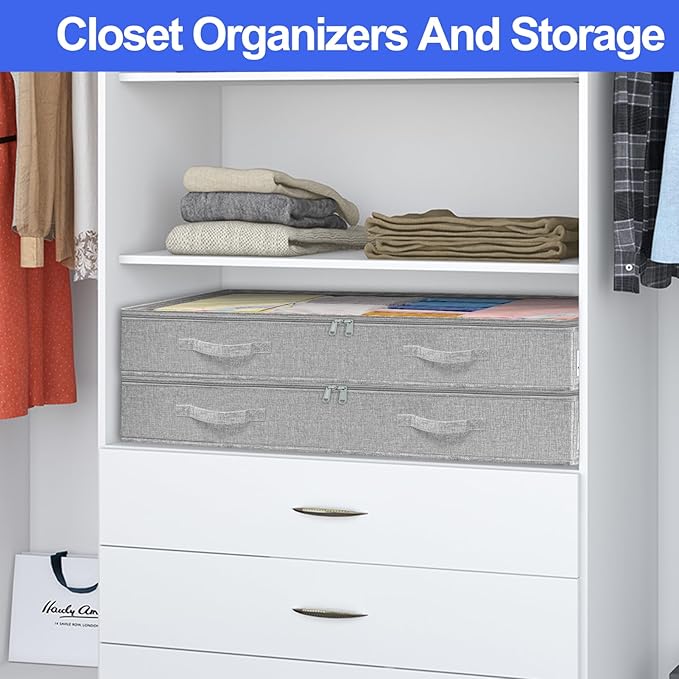 punemi Extra Large Under Bed Storage Containers (Non-Rigid) - 2-Pack, 20x40x7.5in Tall Storage Bins with Clear Lids - Ideal for Blankets, Comforters & Clothes - Long Storage for College Dorm Rooms