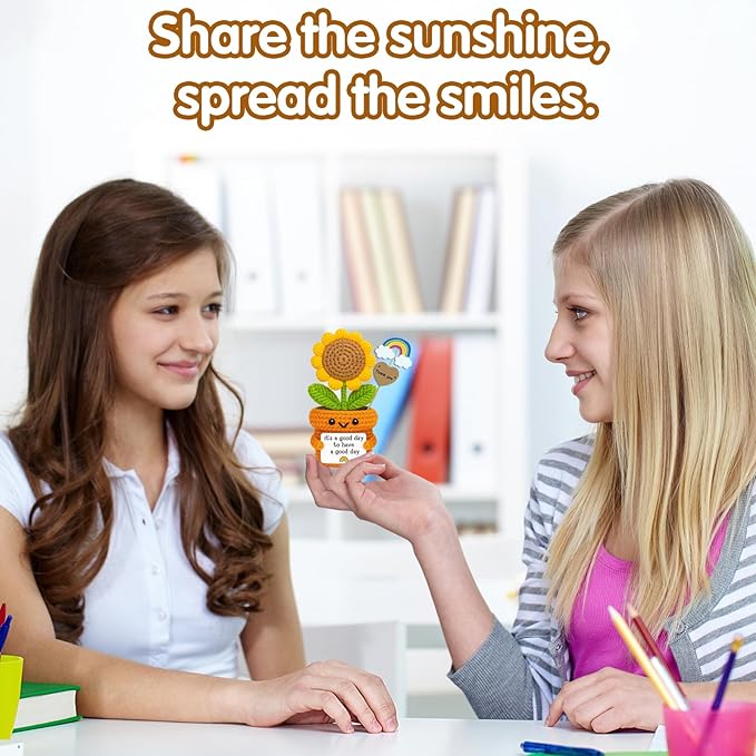 Crochet Sunflower Motivational Gift – It’s a Good Day to Have a Good Day – Handmade Positive Vibes Desk Decor for Teacher, Coworker, Friend, Office or Home Emotional Self Care Support