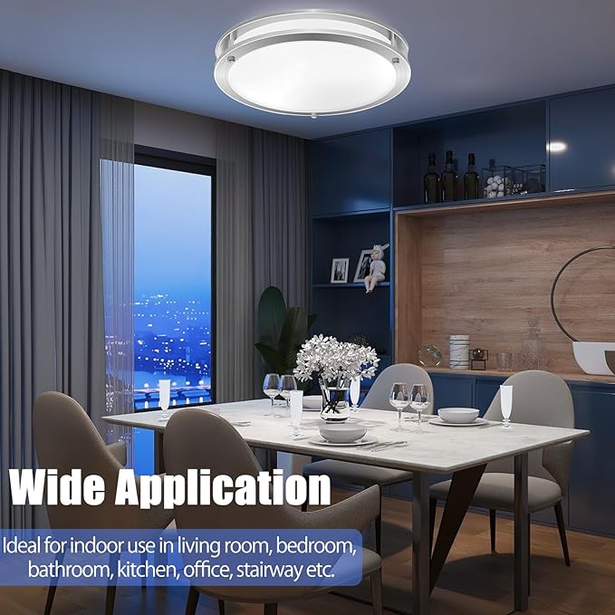 OOWOLF 2-Pack 36W 13inch LED Flush Mount Ceiling Light Fixture Dimmable Brushed Nickel, Easy to Install LED Ceiling Lamp Fixture Without Flicker, Super Bright 3600LM 5000K Daylight White