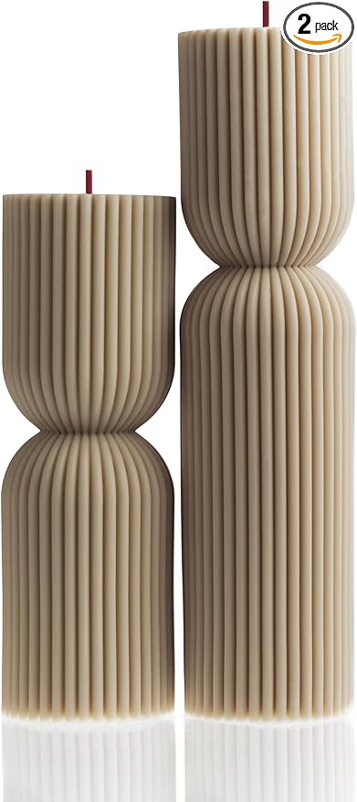 LAWA Hourglass Pillar Candle - Large Beautiful Handmade Pillar Scented Soy Wax Candle Elegant Bubble Aesthetic Candle Housewarming Gift Home Room Shelf Decor Idea Moon Gray (Set of 2)