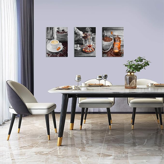 YUANAND Coffee Bean Coffee Cup Wall Decor - Kitchen Pictures - Canvas Wall Art - Framed Posters - Dining Room Decor