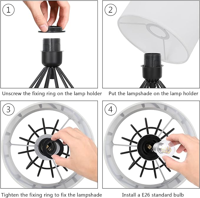 HAITRAL Modern Bedside Table Lamp - Minimalist Small Lamp with Hollowed Out Base Linen Fabric Shade,Metal Nightstand Lamp for Bedroom Living Room Side Table Desk Kids Room- Black/White