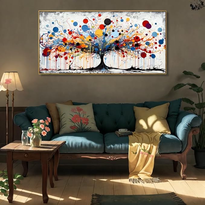 youkuart Wall Art Abstract Tree Artwork Colorful Tree Canvas Prints for Living Room Bedroom Dining Room Home Office Decor Large Framed Ready to Hang 24"x48"