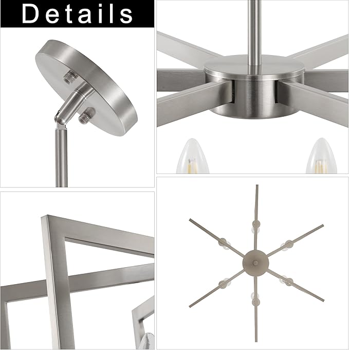 6-Light Modern Metal Geometric Chandelier,Kitchen Island Brushed Nickel Lighting Fixtures,Entryway Light Fixture Hanging Brushed Nickel,Farmhouse for Dining Room Chandelier