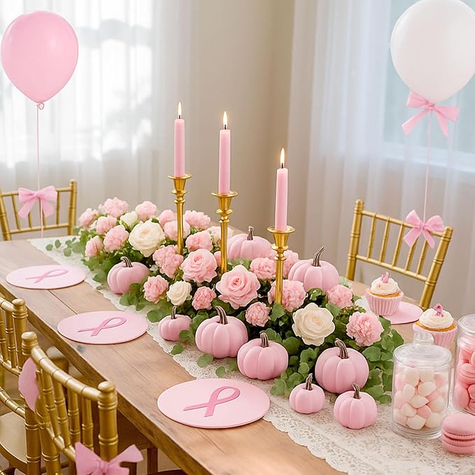 DomeStar 18PCS Assorted Pink Foam Pumpkins for Decoration, Little Pink Artificial Pumpkins for Baby Shower Decorations Wedding & Thanksgiving Farmhouse Table