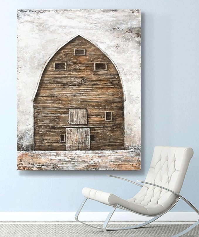 Yihui Arts Famrhouse Wall Art with Textured Old Barn Paintings Modern Abstract Rustic Artwork for Living Room Bedroom Bathroom