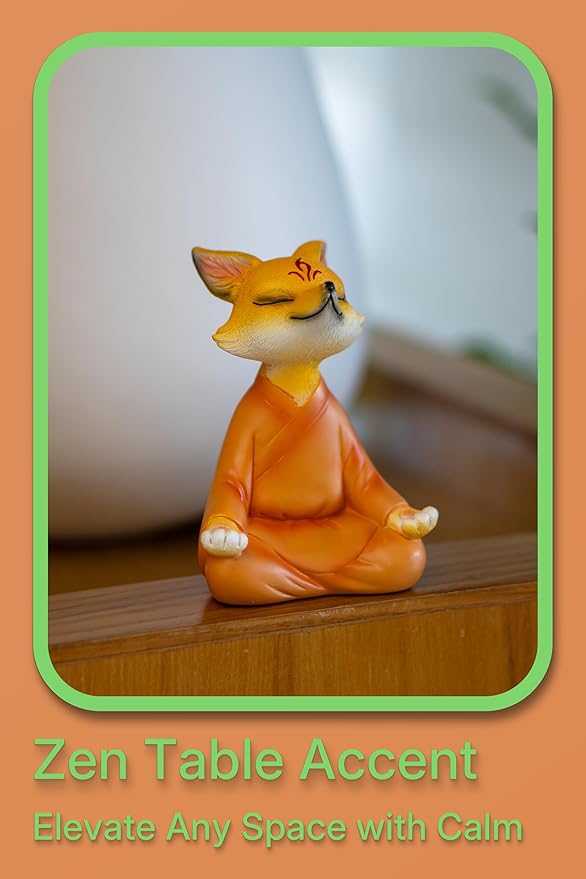 Zen Fox Figurine — Meditating Fox Buddha Statue for Home Decor, Living Room, Yoga & Meditation Accent, Shelf, Table, Desk Decor, Outdoor Garden Decor, Gifts for Women