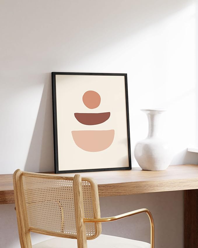 HAUS AND HUES Boho Wall Art Minimalist Wall Decor - Boho Art Prints Neutral Poster, Geometric Art Mid Century Modern Wall Art Wall Decor, Sun Semi Circle (Black Framed, 16x20)