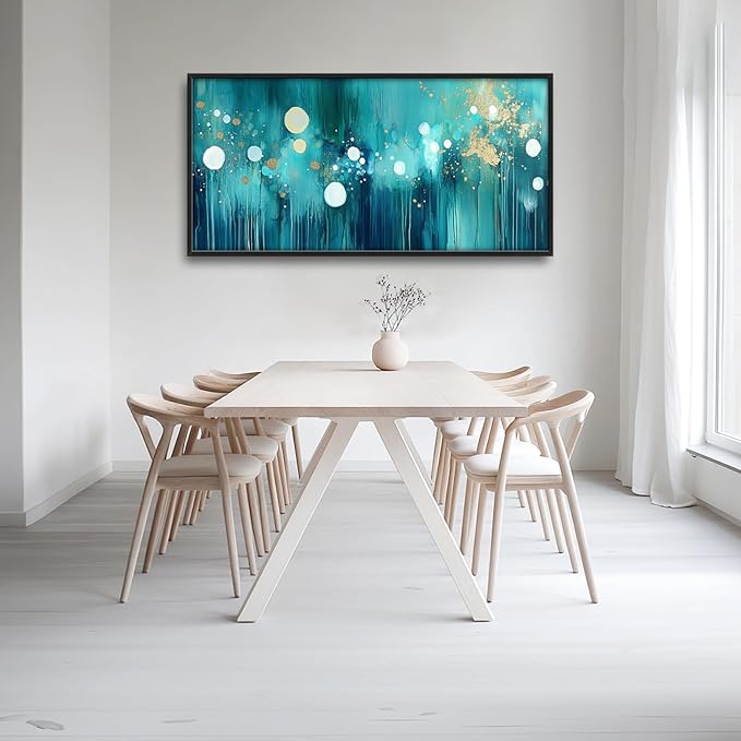 Lovira Abstract Teal and Gold Large Wall Art Turquoise Canvas Wall Decor Pictures Prints Painting Framed Home Artwork for Living Room Bathroom Bedroom Kitchen Office 30"x60"