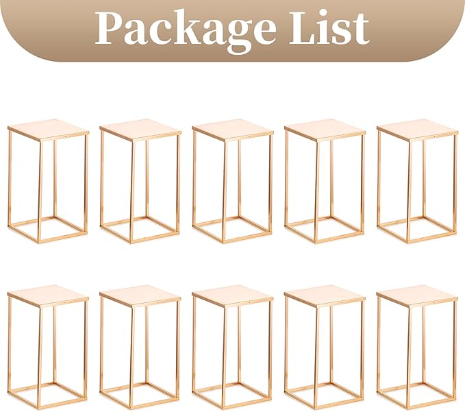 Sziqiqi Wedding Centerpieces Vase for Tables with Plates - 10 Pcs Metal Column Geometric Flower Stand 15.7in Gold Flower Display Rack Decorations for T-Stage Reception Party Fiesta Event Home