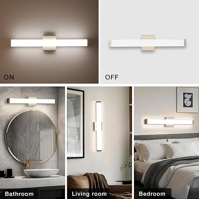 Bathroom Vanity Light Brushed Nickel Square LED 24 inch 14W 4000K Natural White Light Wall Bar Lighting Fixtures Over Mirror