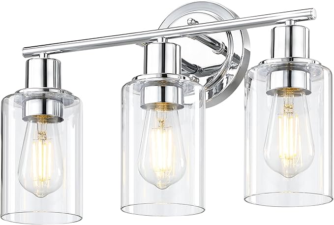 3-Light Bathroom Light Fixtures Over Mirror,Chrome Vanity Lights for Bathroom Cabinet, 3 Bulb Chrome Wall Sconce Light Fixture for Sink