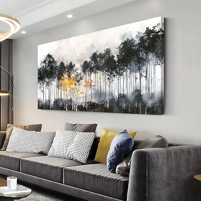 ZESTFLICKR Wall Art canvas for ink wash painting black and white trees forest traditional Chinese painting of Study office living home decoration. (20x40inch)
