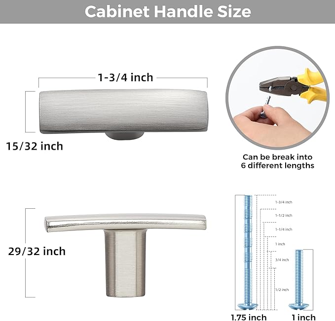 10 Pack Silver Cabinet Knobs - Curved Cabinet Pulls Brushed Nickel Knobs for Kitchen Cabinet Drawer Solid Dresser Knobs for Cabinet Hardware 1-3/4in Length Single Hole