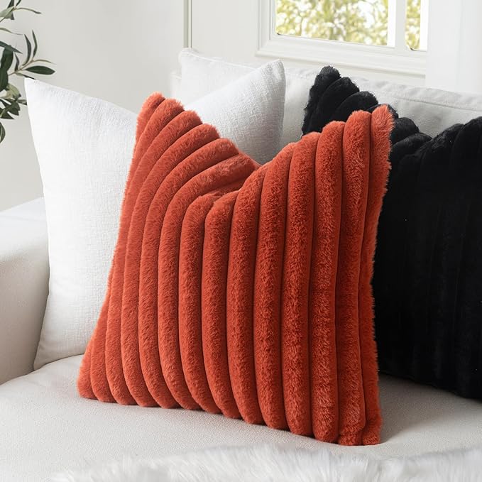 MIULEE Faux Fur Lumbar Decorative Throw Pillow Covers 12x20 Inch Set of 2, French Modern Art Home Decor Soft Plush Couch Pillows Cozy Fluffy Cushion Covers for Sofa Bed Black