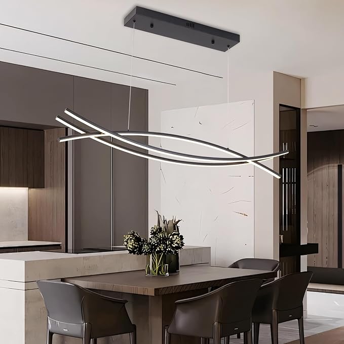 Modern Pendant Light - 39.37" LED Dimmable Chandelier for Kitchen Island & Dining Room, Adjustable Height with Remote