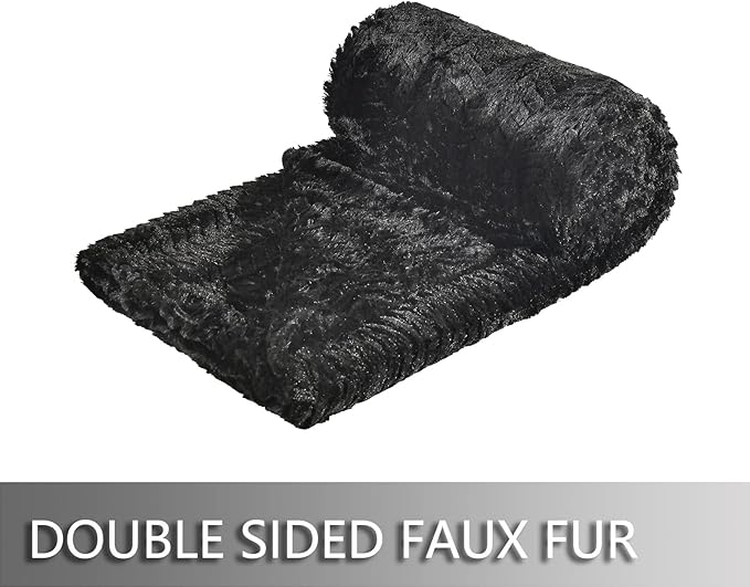 YUSOKI Luxury Faux Fur Twin XL Blanket for Twin XL Bed 2 Layers,5.2lb,All Ages,Home Decoration Without Pillows(Black,63"x90")