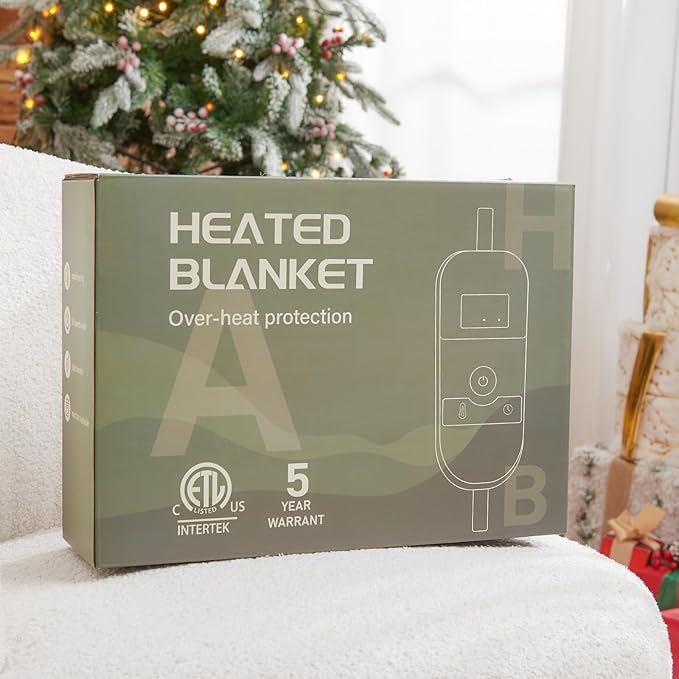 Green Heated Blanket Electric Throw 50X60, Christmas Heating Blanket for Couch, Plaid Sherpa Winter Blankets Warmer, 10 Heating Levels & 8-Hour Auto Off, Fast Heated House Warming Gifts New Home Decor