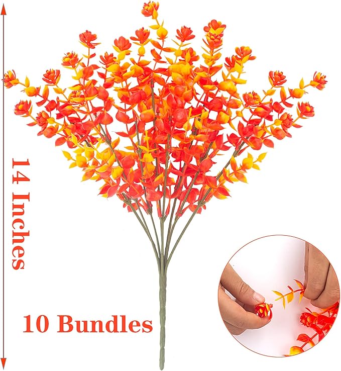 Artificial Fall Flowers, Fake Outdoor UV Resistant Autumn Plants for Home Kitchen Christmas Festival Thanksgiving Autumns Decoration(Gold Yellow)