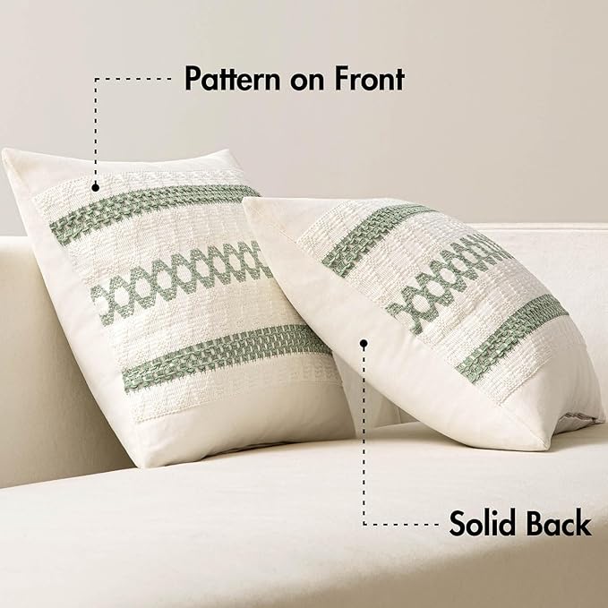MIULEE Set of 2 Sage Green Boho Decorative Pillow Covers 20x20 Inch Farmhouse Rustic Couch Throw Pillows Modern Summer Cotton Cushion Covers Retro Cute Macrame Woven Home Decor for Bed Sofa Chair