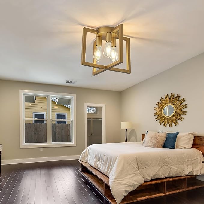 ZGLAOJT 3-Lights Ceiling Light Fixture,Modern Gold Semi Flush Mount Chandelier,Matte Ceiling Lighting for Kitchen Living Room Bedroom Farmhouse Hallway Foyer.