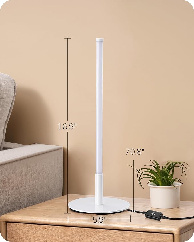 EDISHINE Upgraded LED Table Lamp Set of 2, 16.9" Dimmable Modern Bedside Lamps with Metal Finish & 3 CCT, Minimalist Desk Lamps, White Nightstand Lamp for Bedroom, Living Room, Corner