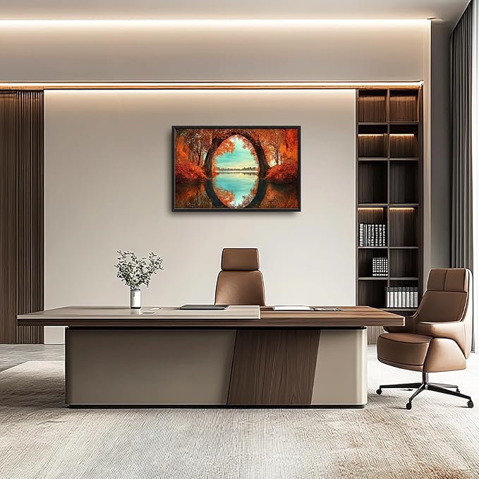 Olivine Autumn Wall Art, Tree Pictures Wall Decor, Autumn Forest Painting, Nature Landscape Canvas Prints, Framed Artwork for Bathroom Bedroom Living Room Office Home Decoration 36"x24"