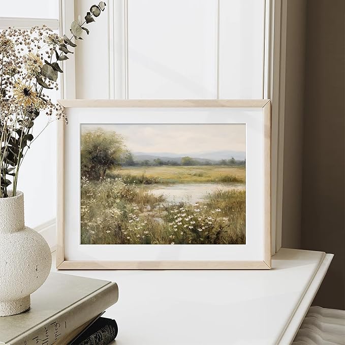 RETRART Vintage Farmhouse Canvas Wall Art - Wildflower Field Landscape Painting, Wall Art Spring Art for Living Room Bedroom Kitchen - 8" x 10" - UNFRAMED