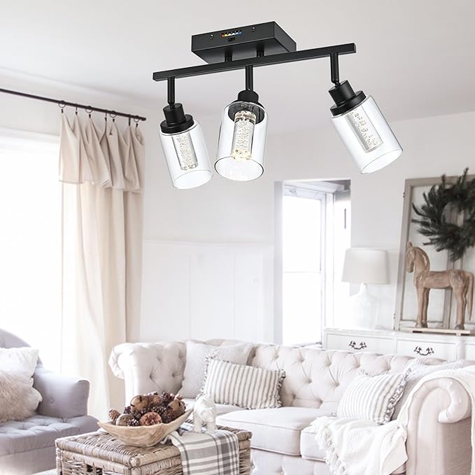 MELUCEE 3 Lights LED Track Lighting Kit Ceiling Bathroom Vanity Light Fixtures Wall Mounted Lamp Black Finished with Flexibly Rotatable Light Heads, Built-in LED Chips, 5-Color Temperature Adjustable