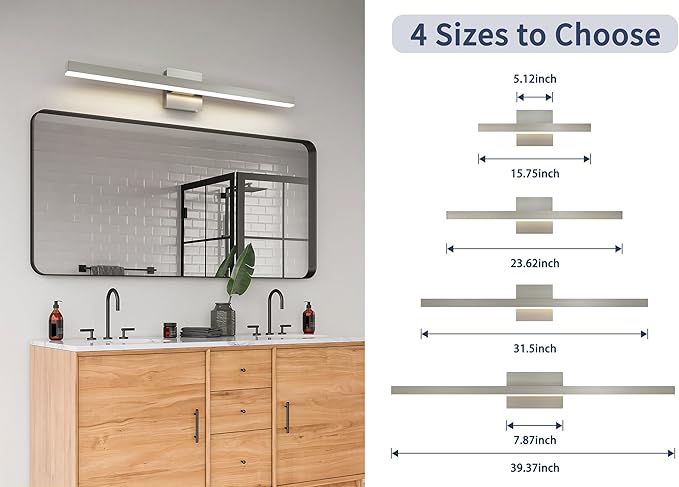 Joossnwell Brushed Nickel Vanity Light for Bathroom Lighting Fixtures Over Mirror Modern Bath Vanity Lights Bar 5CCT Diammable Bathroom Lights 31.5 inch ETL Certificated