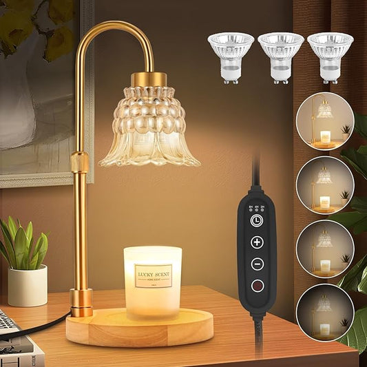 Candle Warmer Lamp with Timer & Dimmer, Adjustable Height Electric Candle Warmer with 3 Bulbs,Compatible with All Size Scented Candles, Wax Melt Warmer for Bedroom,Home Decor House Warming Gifts