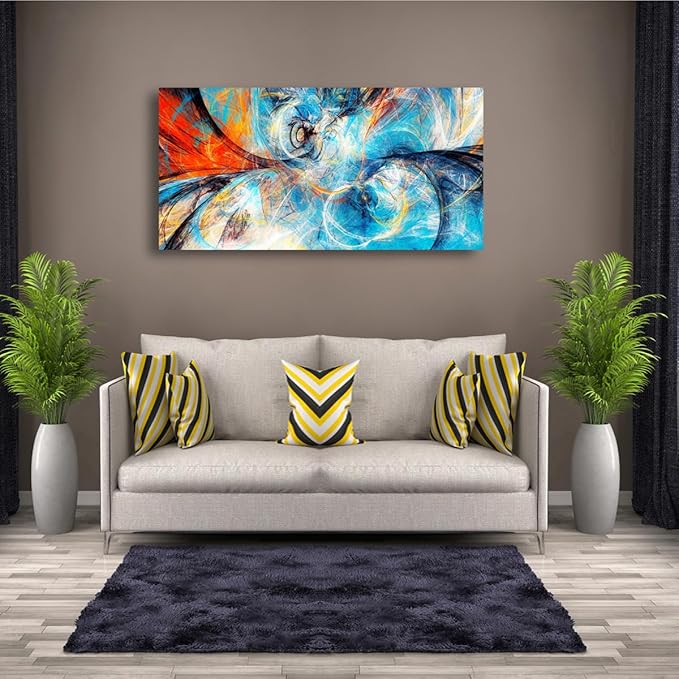 Blue Abstract Smart Line Pictures Canvas Wall Art for Living room Bedroom Wall Decor, Smart Line Wall Art Print Paitnings for home Decor,Morden Artwork Line Drawing Full of Imagination Canvas Art