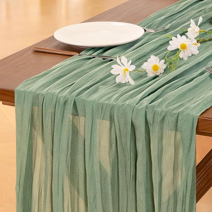 Socomi 15pcs Sage Green Cheesecloth Table Runner Fall Thanksgiving Boho Rustic Gauze 120 inch 10FT Cheese Cloth Runner for Wedding Party Baby Shower Home Decor Holiday Decorations