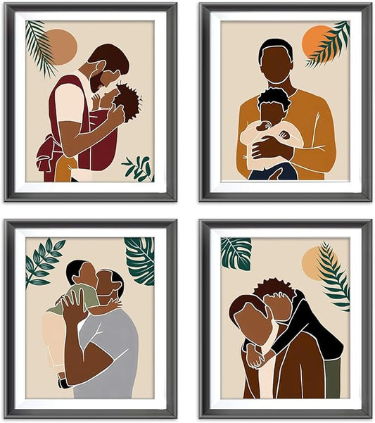 African American Wall Art Boho Black men Wall Decor Abstract Black man Art Pictures Canvas Prints Modern Minimalist Painting Poster,Abstract Boho Wall Art Prints Set of 4 suitability Fashion Bedroom