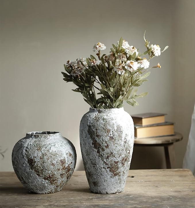 Rustic Ceramic Flower Large Vase, Vintage Floor Tall Vase Farmhouse Decor for Living Room Entryway Table Centerpieces, Kitchen, Wedding, Gifts