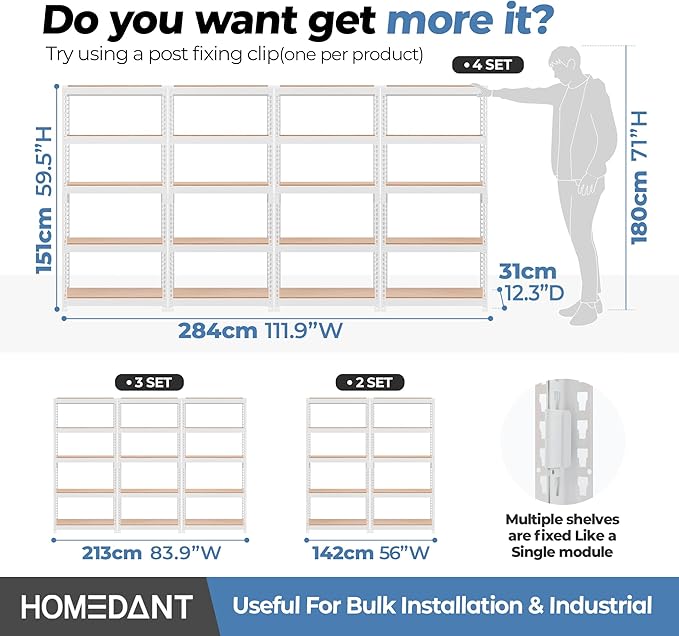 HOMEDANT 5 Tier Laminated White Boltless Metal Shelving Unit Adjustable Garage Storage Utility Rack Heavy Duty Shelves Organization Multipurpose Shelf Warehouse Pantry 28" W x 12.3" D x 59.5" H 3Pack
