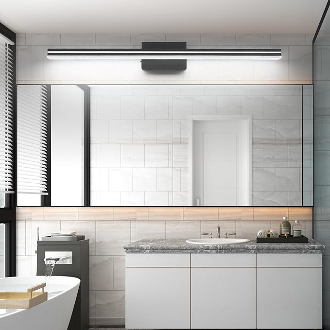 SineRise LED Modern Bathroom Vanity Light Bar (40-Inch, 3000K/4000K/6000K), Matte Black Dimmable Modern Acrylic Bathroom Wall Lighting Fixtures Over Mirror