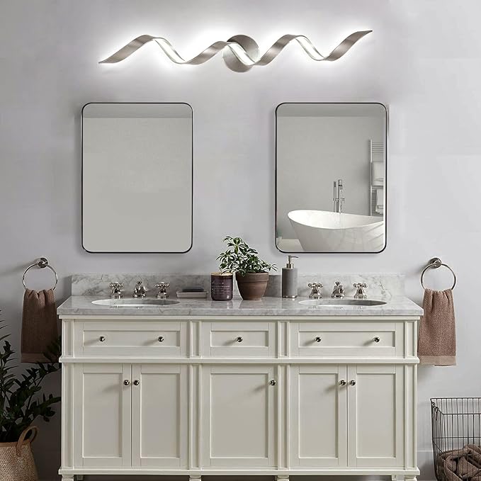 Dimmable Modern LED Bathroom Vanity Light 32 inch, 20W Spiral Design Bathroom Light Fixtures Over Mirror, Wall Light Fixtures for Bedroom Living Room, 6000K White Light
