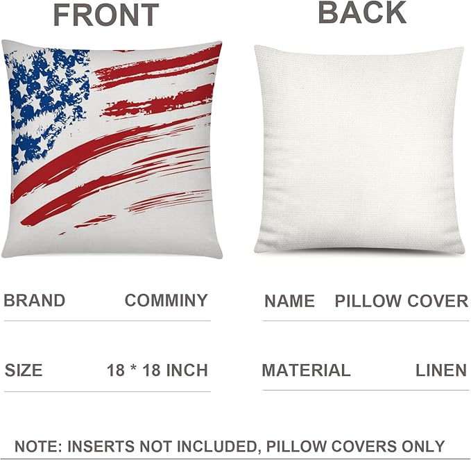 COMMINY 4th of July Pillow Covers 18x18 Set of 6 Patriotic Stripes Throw Pillow Cover American Flag Pillow Case Independence Memorial Day Decorations for Couch Home