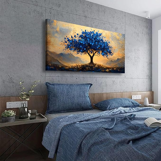 Tree of Life Pictures Canvas Wall Art for Living room Office Bedroom Wall Decor,Ginkgo Tree Wall Art Print Paintings Modern Autumn Blue Scenery Artwork Waterproof Ready to Hang-20x40inch