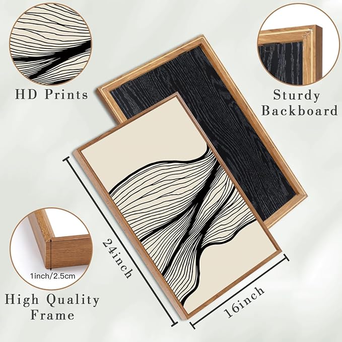 ANHUIB Large Neutral Wall Art Black Minimalist Wall Decor Modern Abstract Painting Set of 3 for Living Room Bedroom 16x24 Inch