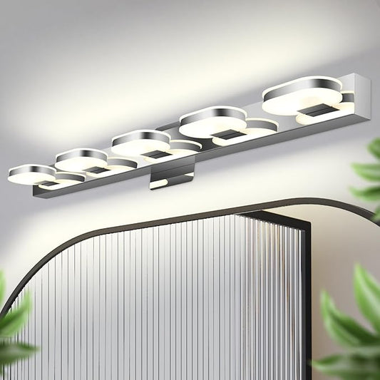 Modern LED 5 Lights Vanity Light for Bathroom Modern Vanity Light Fixture Wall Sconce 33 Inch Natural White Light (Chrome)