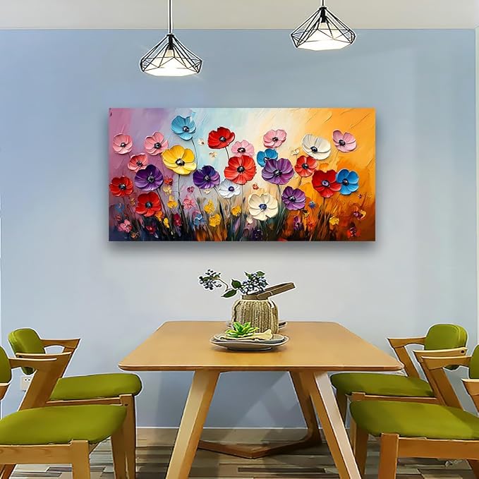 Abstract Colorful Flower Pictures Canvas Wall Art for Living room Office Bedroom Wall Decor,Yellow Pink Red Blue Purple Flowers Wall Art Print Paintings Modern Daisy Artwork Ready to Hang-20x40inch