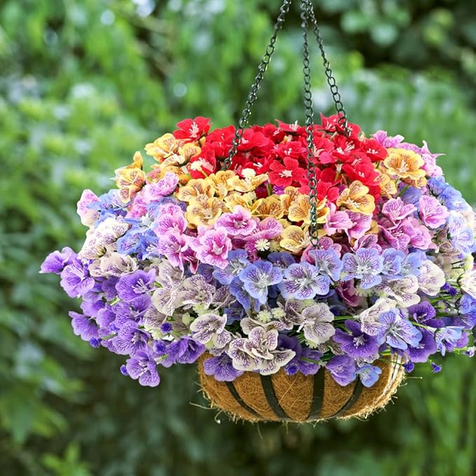 Artificial Flowers for Spring and Summer Decor, 12 Bundles Fake Silk Flowers Greenery Shrubs Indoor Outside Porch Garden Patio Window Box Decor(Multi Color)